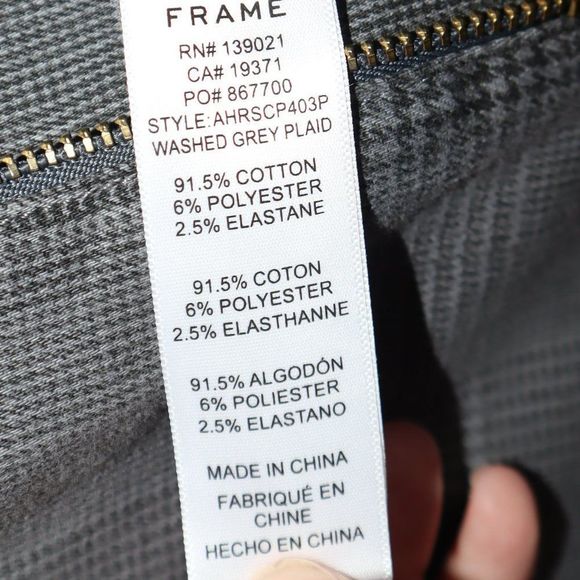 Frame Ali High Rise Cigarette Washed Gray Plaid Skinny Fit Jeans Women's Size 27 - Picture 5 of 5